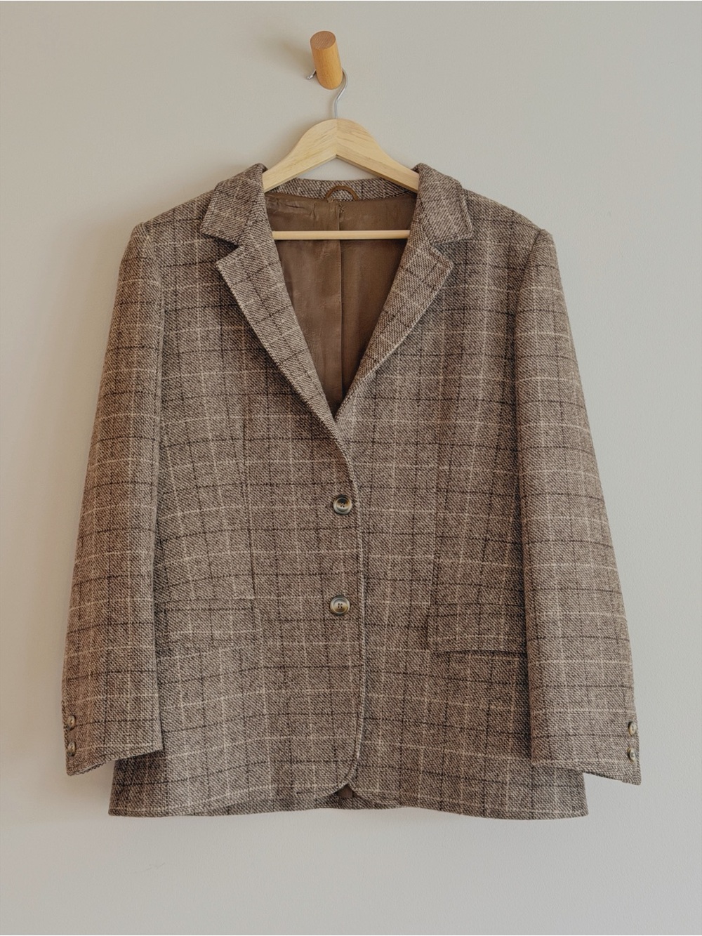 Italian Wool Womens Brown Plaid Blazer Jacket size medium